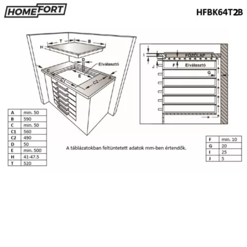 HOMEFORT HFBK64T2B Beépíthető Kerámia főzőlap Fém keretes, 6000 W, Érintőszenzoros, Gyerekzár, Booster funkció