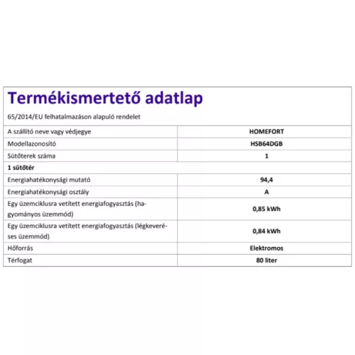 HOMEFORT HSB64DGB Beépíthető Sütő 9 funkcióval