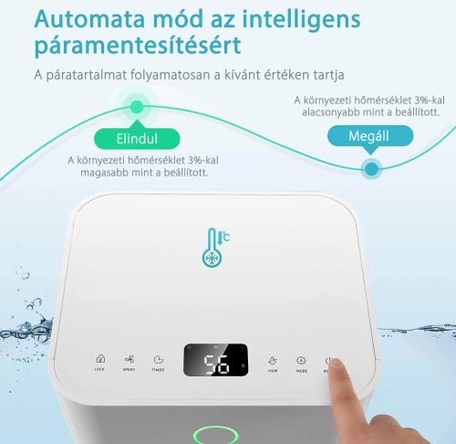 HOMEFORT HPMS12W Páramentesítő, 12 L/nap, Digitális kijelző, Gyerekzár, Időzítő, 2 L tartály, Telítettségjelző, Zajszint: 38 dB, Kivezethető cseppvíz