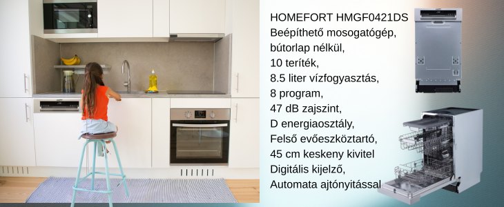 homefort HMGF0421DS keskeny beépíthető mosogatógép