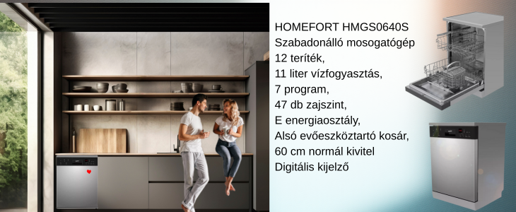 HOMEFORT HMGS0640S inox szabadonálló mosogatógép